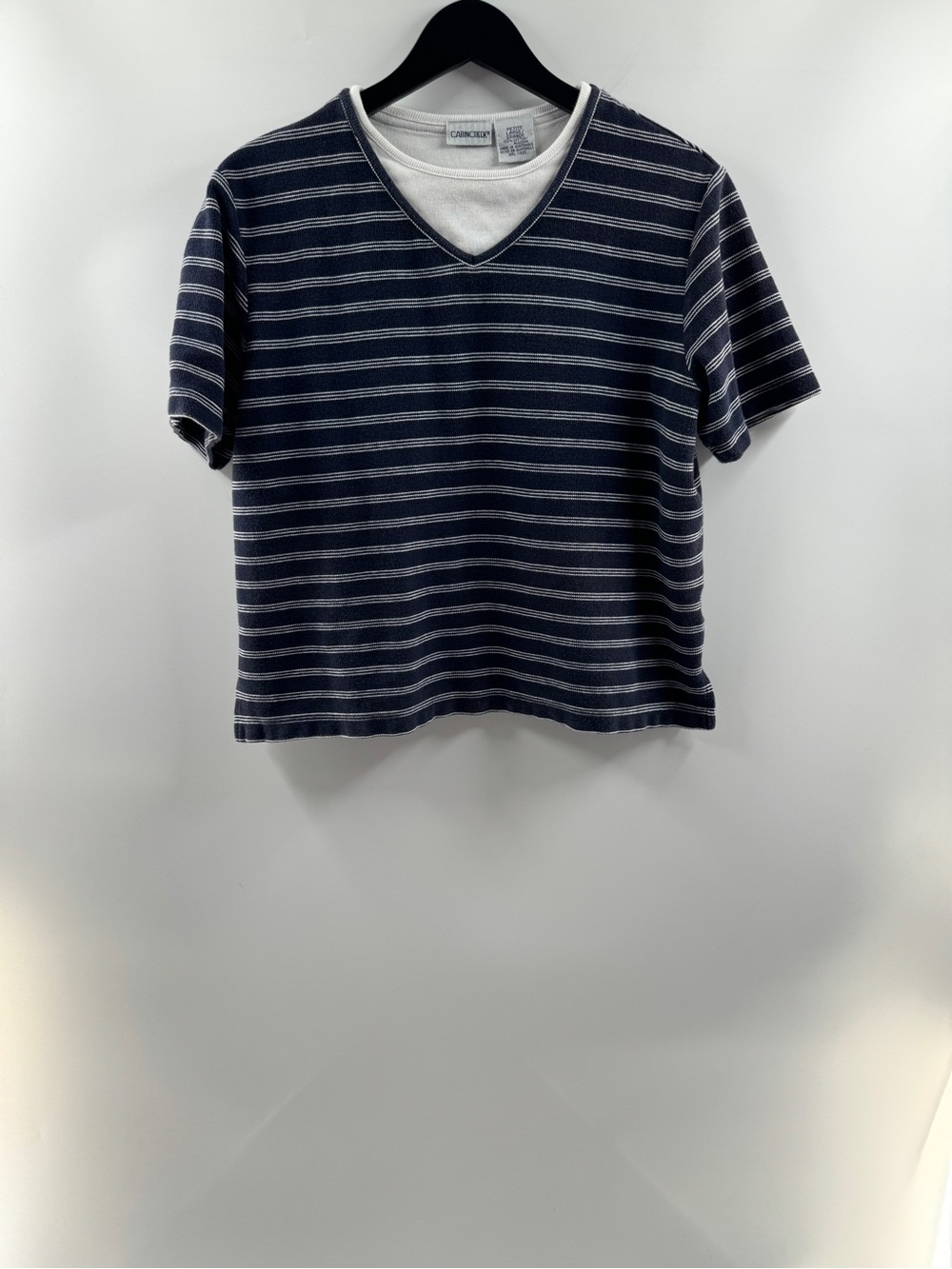 Cabin Creek Ribbed Layered Stripe V-Neck Top – Women's Petite Large